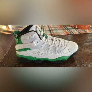 Jordan White and Green Athletic Shoes